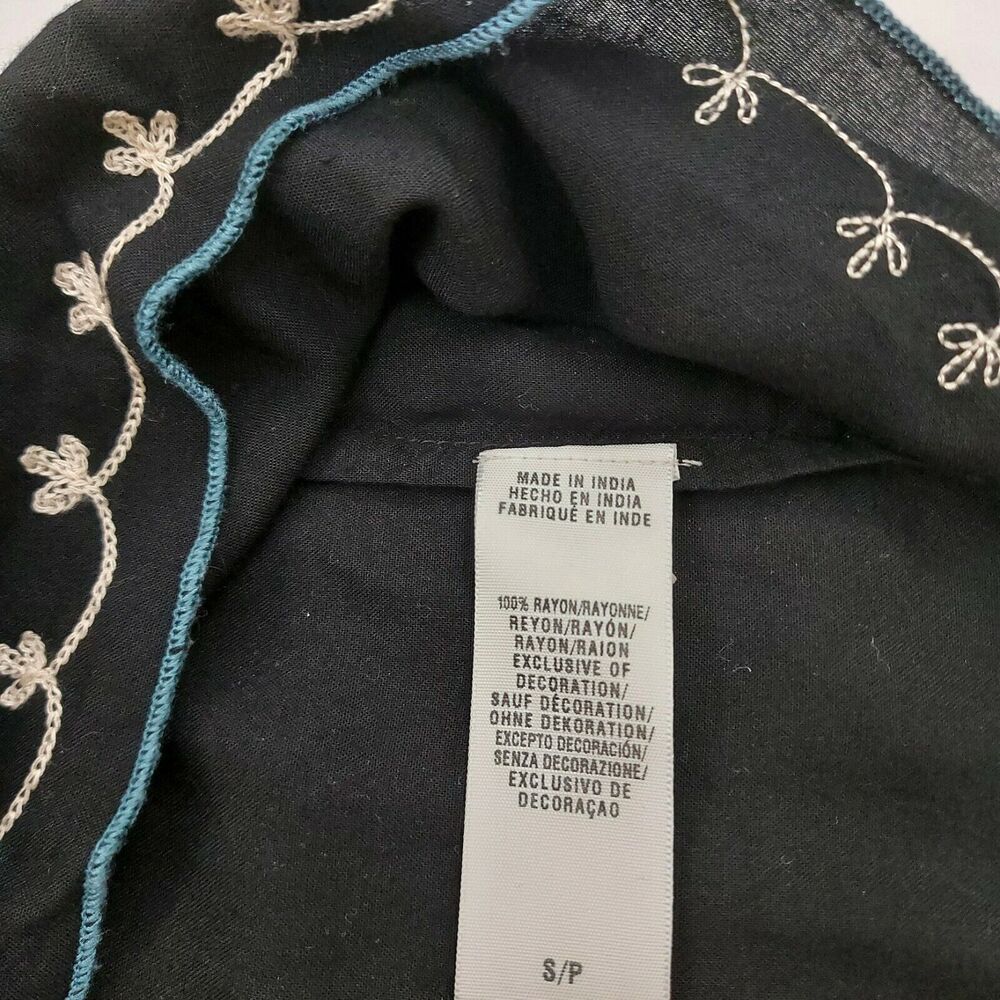 Lucky Brand Shift Dress Womens Small Black Embroidery Bohemian Boho 3/4 Sleeve - Picture 9 of 9
